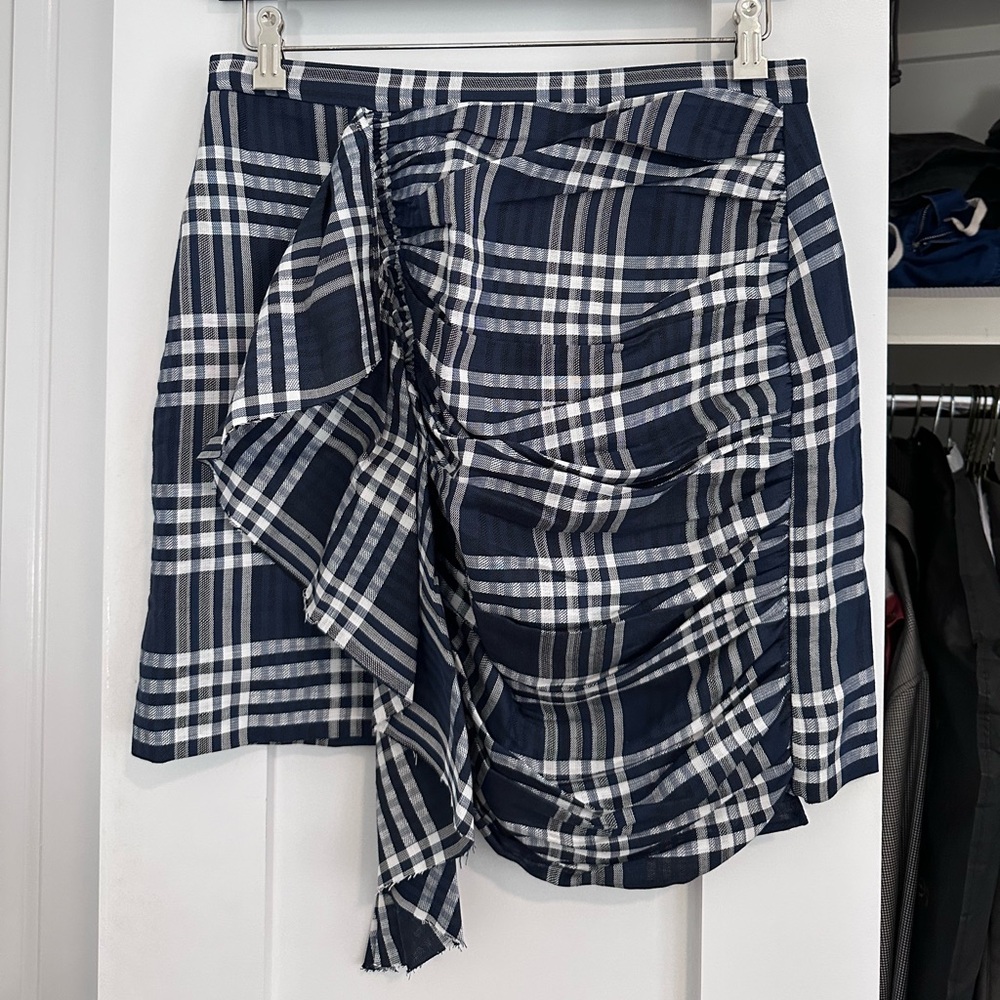 Zara Navy and White Plaid Skirt
